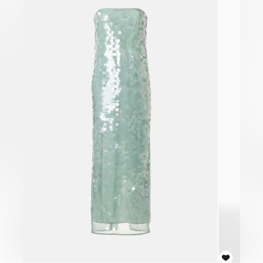 STAUD Casey Strapless Sequin Midi Dress in Mist Aqua Size 8 - Picture 6 of 17